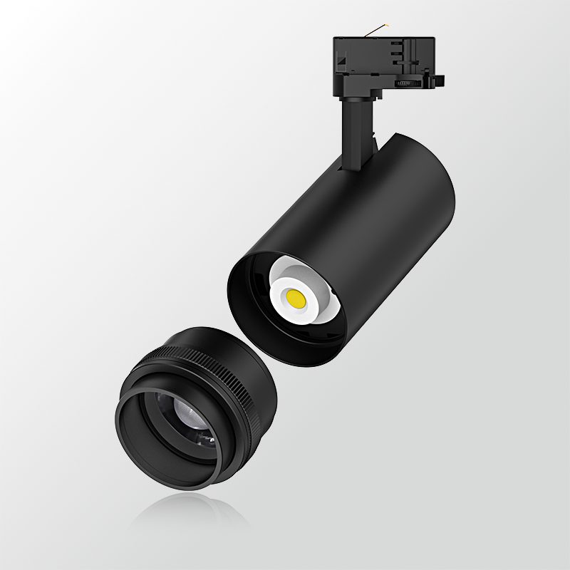 E02 zoomable LED track light, 20 W, zoom ring detail